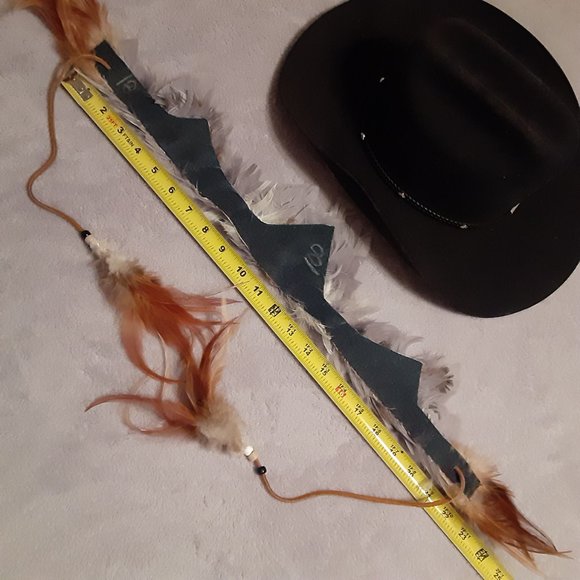 Authentic Cowboy Hat & Band: Texas MHT * Turquoise & Feather * 3X Beaver Blend - Picture 10 of 16